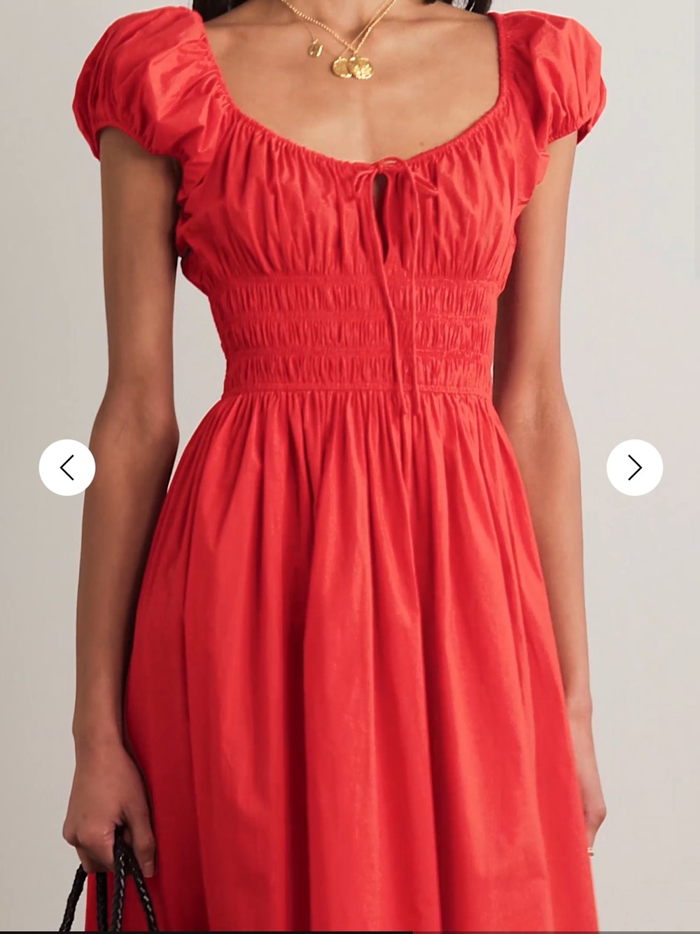 NEW Doen Quinn Red Puff Sleeve Smocked Midi Dress New with tags - Picture 6 of 15